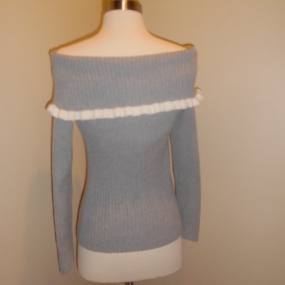 Intermix Gray Raylynn Ruffle Off Cold Shoulder Cocktail Sweater Top Pullover - Picture 8 of 12